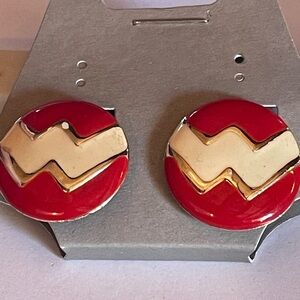 3/$10 Gold Chevron Red Enamel Button Earrings
